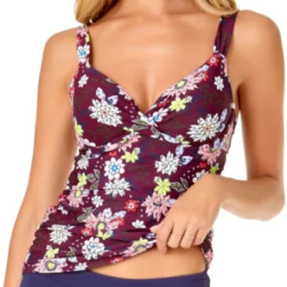 Anne Cole NWT In Full Bloom Underwire Front Twist Shirred Tankini Top 36B/34C - Picture 8 of 15
